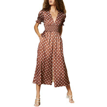 Load image into Gallery viewer, Hutch Women's Lavinia Polka Dot Smocked Jumpsuit, Brown, 6
