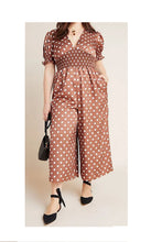 Load image into Gallery viewer, Hutch Women's Lavinia Polka Dot Smocked Jumpsuit, Brown, 6
