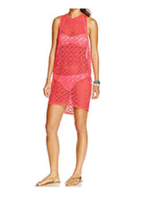 Load image into Gallery viewer, Miken Women&#39;s High-Neck Crochet Tunic Cover-Up, Neon Coral, XL

