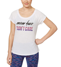 Load image into Gallery viewer, Ideology Women&#39;s Short Sleeves Mom Hair Don&#39;t Care Printed Top, White, L
