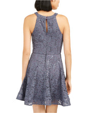 Load image into Gallery viewer, BCX Juniors&#39; Glitter-Lace Halter Short Fit Party Dress, Gunmetal, 3/S
