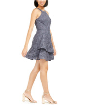 Load image into Gallery viewer, BCX Juniors&#39; Glitter-Lace Halter Short Fit Party Dress, Gunmetal, 3/S
