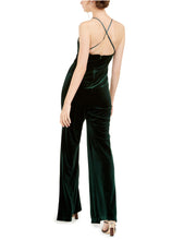 Load image into Gallery viewer, Teeze Me Juniors' Velvet Spaghetti Strap V-Neck Jumpsuit, Emerald, 7/M
