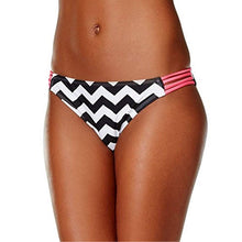 Load image into Gallery viewer, Hula Honey Juniors&#39; Strappy Chevron Bikini Bottom, Black/White, L
