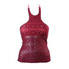Load image into Gallery viewer, Hula Honey Junior's High-Neck Crochet Tankini Top, Burgundy, XS
