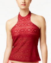 Load image into Gallery viewer, Hula Honey Junior's High-Neck Crochet Tankini Top, Burgundy, XS
