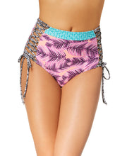 Load image into Gallery viewer, Hula Honey Juniors&#39; Printed Strappy High Waist Bikini Bottom, Pink, S
