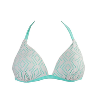 Load image into Gallery viewer, Hula Honey Juniors&#39; Crochet Halter Push-up Bikini Top, Turquoise, S

