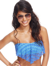 Load image into Gallery viewer, Hula Honey Juniors&#39; Crochet Flounce Bikini Top, Cobalt Blue, S
