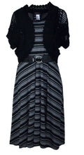 Load image into Gallery viewer, Signature by Robbie Bee Women&#39;s Belted Striped Asymmetrical Hem 2PC Dress, Black, PS
