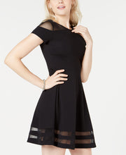 Load image into Gallery viewer, Bar III Women&#39;s Cap Sleeves  Mesh Fit &amp; Flare Dress, Black, Medium
