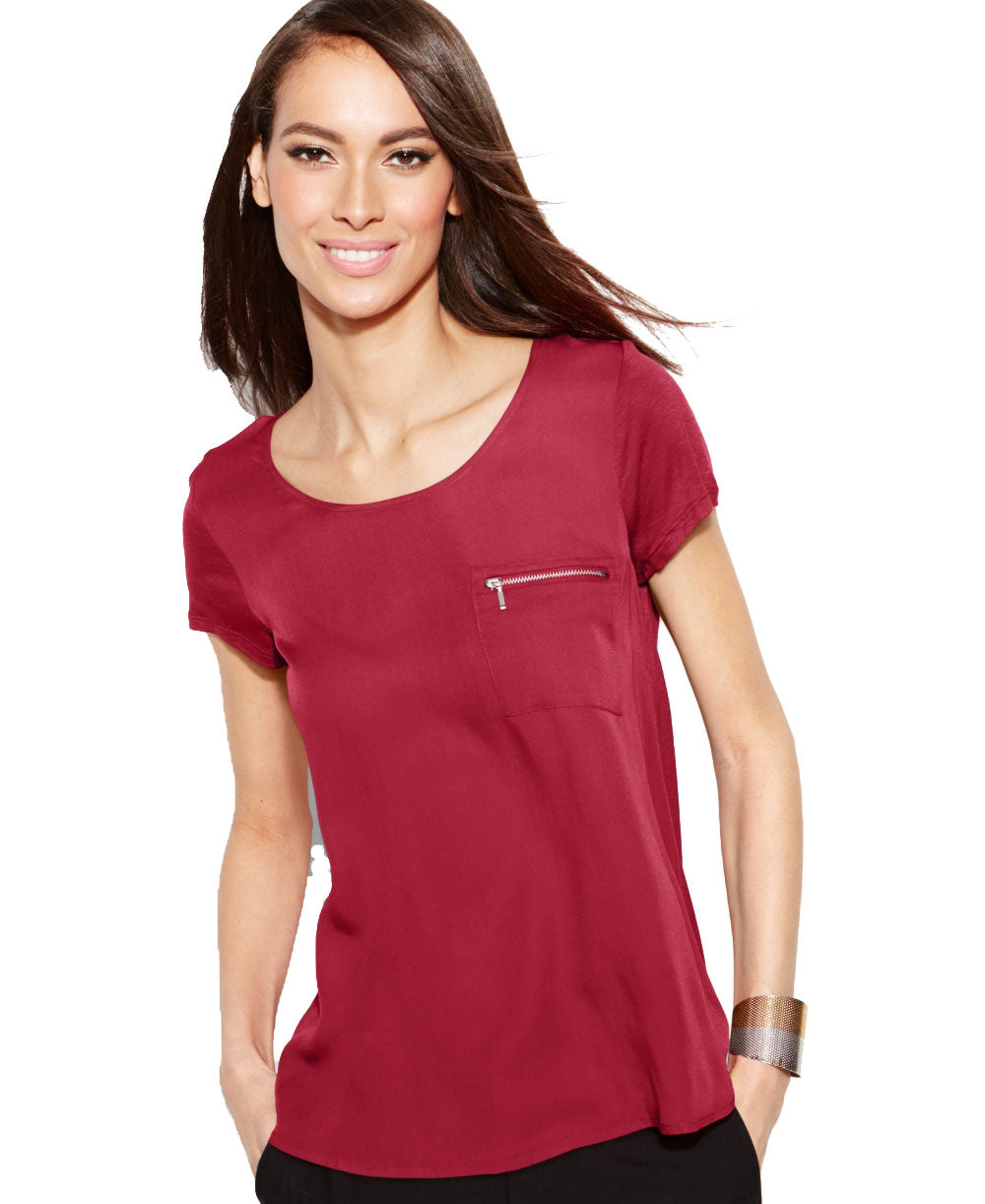 Inc International Concepts Women's Zip-Pocket Tee (Red, XS)