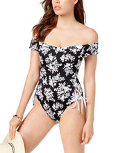 Load image into Gallery viewer, Bar III Women&#39;s Floral Off-The-Shoulder One-Piece Swimsuit, Black, S
