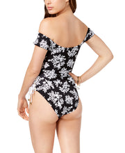 Load image into Gallery viewer, Bar III Women&#39;s Floral Off-The-Shoulder One-Piece Swimsuit, Black, S
