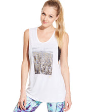 Load image into Gallery viewer, Betsey Johnson Womens White Run Nyc-Print Muscle Tank Top, Large
