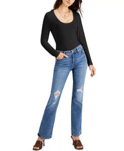 Load image into Gallery viewer, Inc International Concepts Petite Scoop-Neck Long-Sleeve Top, Black, Medium
