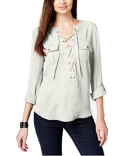 Load image into Gallery viewer, INC International Concepts Women's Grommet-Lace Blouse, Washed White, 4
