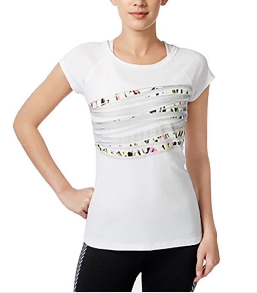 Ideology Women's Cap Sleeves Graphic Athletic Shirts,  White, XS