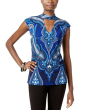 Load image into Gallery viewer, INC International Concepts Women's Petite Printed Mock-Neck Top, (Blue P/P)
