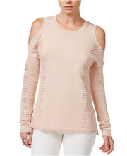 Load image into Gallery viewer, Bar III Women&#39;s Perforated Cold Shoulder Pullover Sweater, Pink, S
