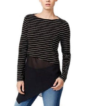 Load image into Gallery viewer, Bar III Women&#39;s Striped Asymmetrical Long Sleeve Top, Black Combo, S
