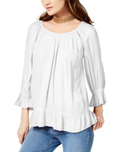 Load image into Gallery viewer, INC International Concepts Women's Crepe Peasant Top, White, XS
