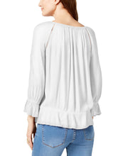Load image into Gallery viewer, INC International Concepts Women's Crepe Peasant Top, White, XS
