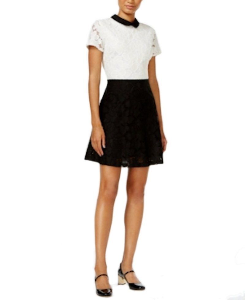 Maison Jules Women's Lace Collared Fit & Flare Dress, White, XXS