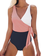 Load image into Gallery viewer, CUPSHE Women&#39;s One Piece Swimsuit Wrap Color Block Bathing Suit, Pink/White, L
