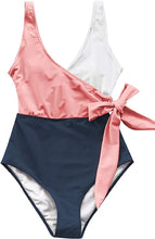 Load image into Gallery viewer, CUPSHE Women&#39;s One Piece Swimsuit Wrap Color Block Bathing Suit, Pink/White, L
