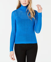 Load image into Gallery viewer, Bar III Women&#39;s Perforated Pullover Turtleneck Sweater, Blue, S
