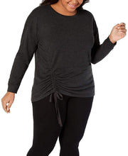 Load image into Gallery viewer, Ideology Plus Women&#39;s Crewneck Ruched-Side Top, Charcoal Heather, 2X
