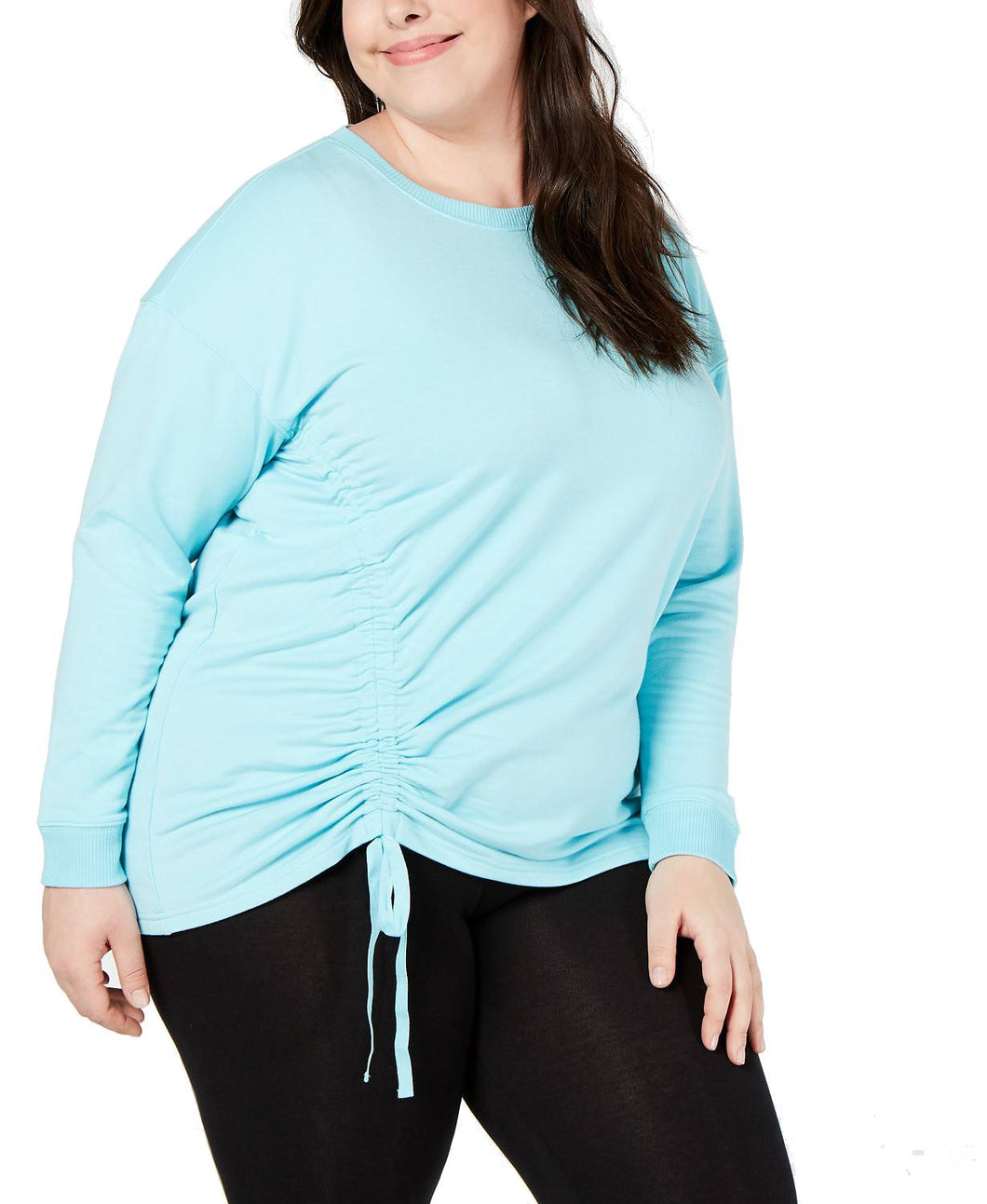 Ideology Plus Women's Crewneck Ruched-Side Top, Crystal Mist, 1X
