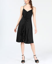 Load image into Gallery viewer, Bar III Women&#39;s  V Neck Ruffle-Front A-Line Dress, Black, Small
