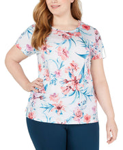 Load image into Gallery viewer, Ideology Plus Women&#39;s Floral-Printed Keyhole-Back T-Shirt, White, 2X
