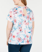 Load image into Gallery viewer, Ideology Plus Women&#39;s Floral-Printed Keyhole-Back T-Shirt, White, 2X

