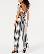 Load image into Gallery viewer, Bar III Women&#39;s Ruffled Striped Cutout Stretch Jumpsuit,  Black, XXS
