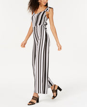 Load image into Gallery viewer, Bar III Women&#39;s Ruffled Striped Cutout Stretch Jumpsuit,  Black, XXS
