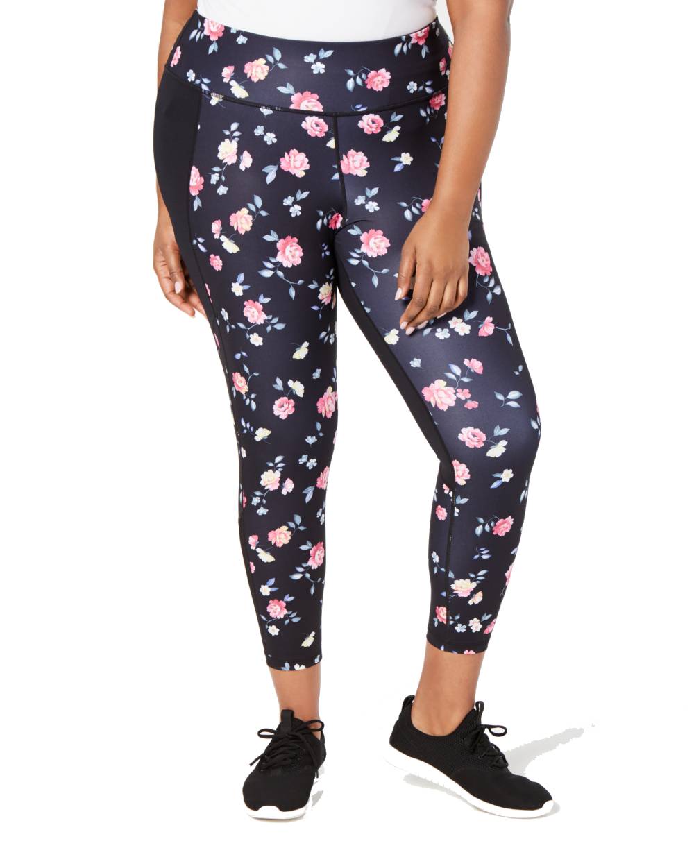 Ideology Plus Women's Ditsy Floral Printed Leggings, Black, 2X
