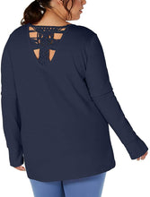 Load image into Gallery viewer, Ideology Plus Women&#39;s Crochet Back Long Sleeve Shirts, Blue, 1X
