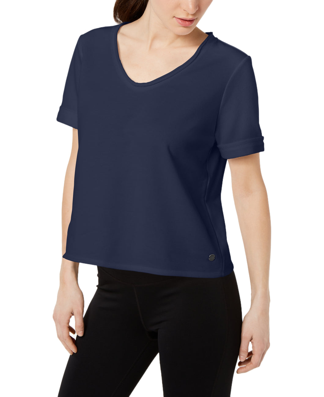 Ideology Women's Scoop-Neck French Terry Athletic Shirts, Indigo Sea, L