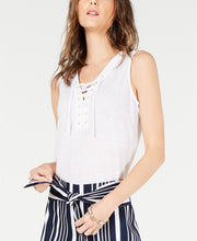 Load image into Gallery viewer, INC International Concepts Women's Lace-Up Top, White, S
