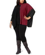 Load image into Gallery viewer, Alfani Plus Women&#39;s Turtleneck Colorblock Poncho Sweater, Malbec, 3X
