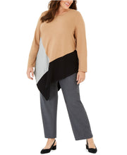 Load image into Gallery viewer, Alfani Plus Women&#39;s Colorblocked Asymmetrical Top, Caramel Syrup, 0X
