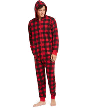 Load image into Gallery viewer, Family PJs Men's Buffalo-Check Hooded Cozy Fleece Pajamas, Red/Black, M
