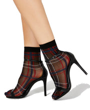Load image into Gallery viewer, INC International Concepts Women's Sheer Plaid Anklet Socks, Black, One Size
