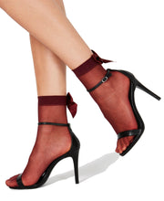 Load image into Gallery viewer, INC Women&#39;s Sheer Bow-Back Anklet Fashion Socks, Wine, One Size
