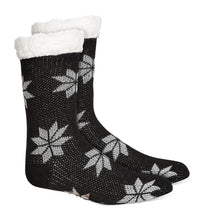 Load image into Gallery viewer, Charter Club Women's Snowflake Faux-Sherpa Lining Slipper Socks, Black, S/M

