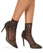 Load image into Gallery viewer, I.N.C. Women&#39;s Glitter Star-Print Mesh Anklet Socks, Black, One Size
