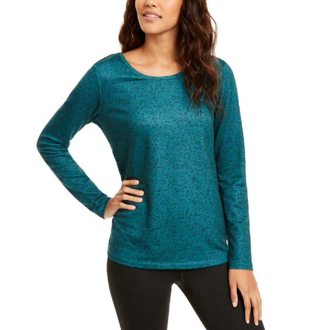 Ideology Women's Cutout-Back Athletic French Terry Top, Deep Pine, XL